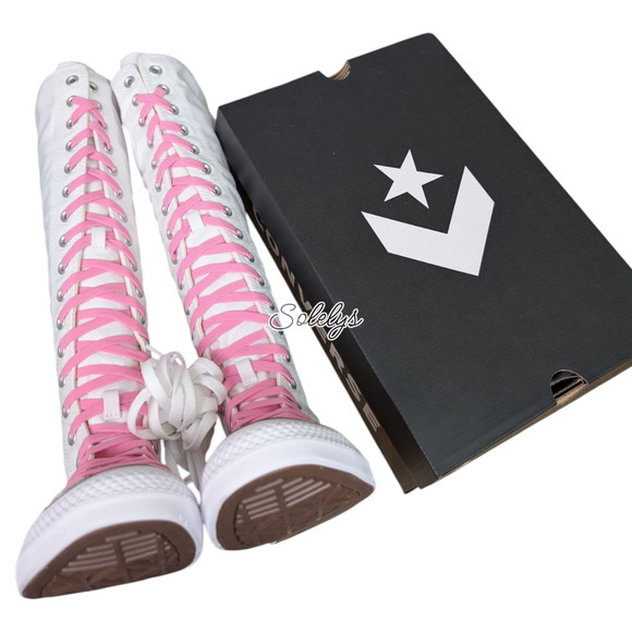Converse CTAS XXHI Womens 6 White Pink Black Canvas Knee High Sneaker Boot NEW - Picture 10 of 10